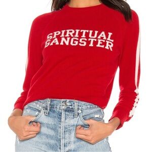 Spiritual Gangster Red Crew Neck Sweater Cashmere Wool Blend